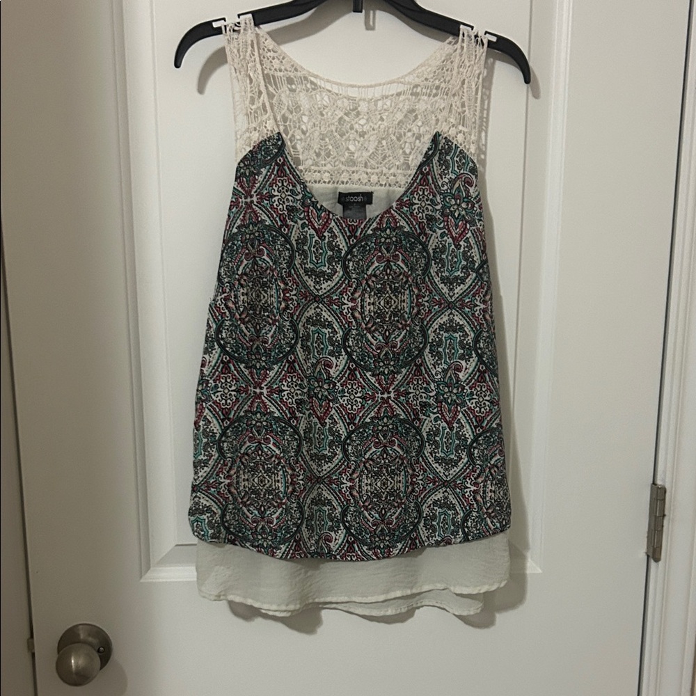 Stoosh Teal, Burgundy & Cream Crochet Yoke Paisley Camisole